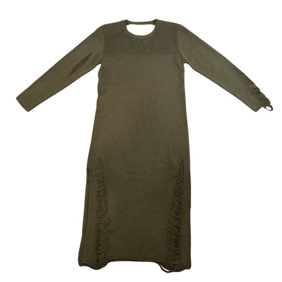 Khaki Knit Long Dress Open Back with Slits | Brand: NUDE | Size: Women's S/M - Picture 2 of 5